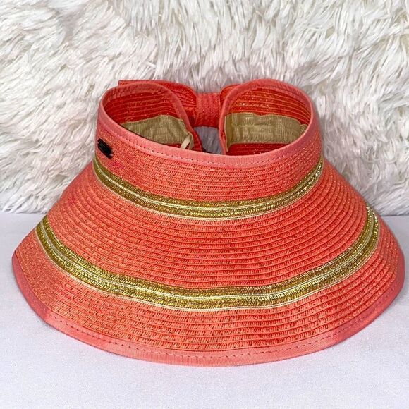 Sun n Sand Straw Visor With Hook And Hoop Closure In Pink And Gold - Picture 10 of 12